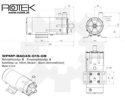 Rotek WPMP-BA045 Magnet pumpe 15l/m - Løftehøjde 8m - 230V