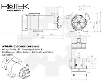 Rotek WPMP-CA065-045-05 Magnet pumpe 45l/m - Løftehøjde 4,6m - 230V