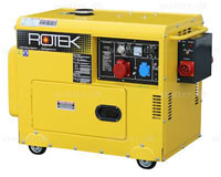 Rotek diesel generatorer 400V 50Hz (3-faset), 6 kVA, lydisoleret med elektrisk start